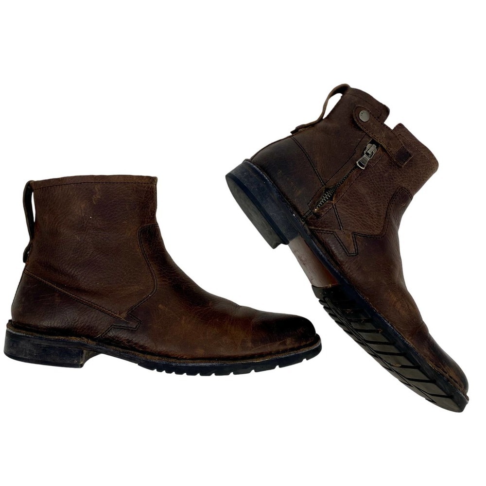 John Varvatos Star USA Driggs Zip Brown Leather Ankle Chelsea Boot SZ 9 EUR 42.5